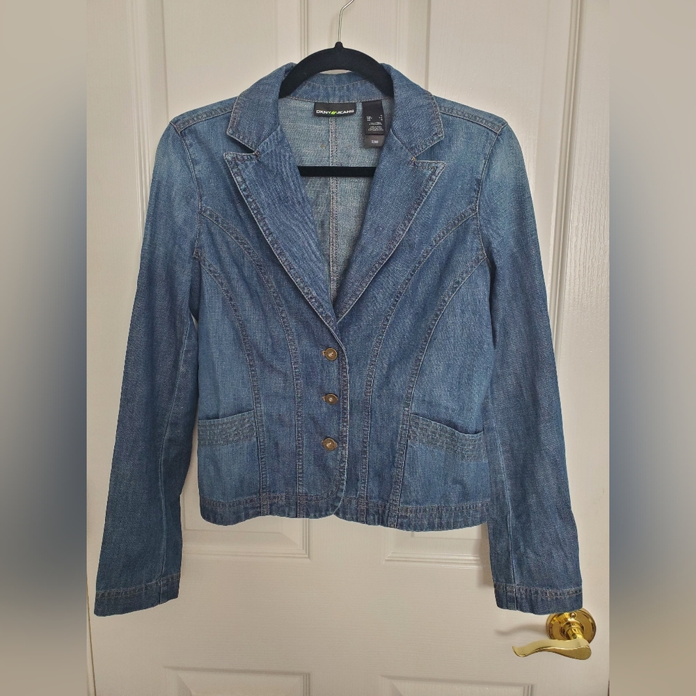 DKNY Fitted Blue Denim Blazer Size XS/S